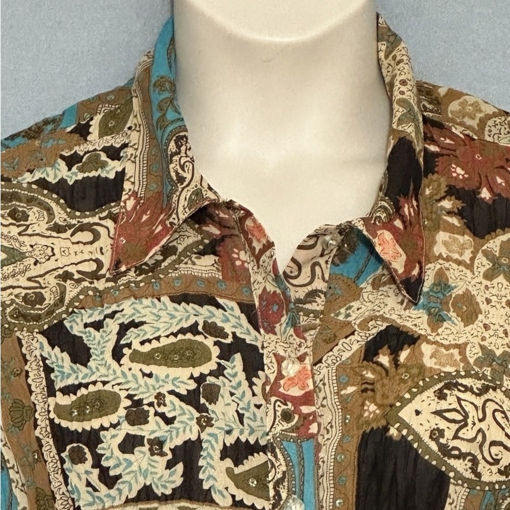 Bohemian Patchwork Blouse With Ruffle Sleeves - image 2